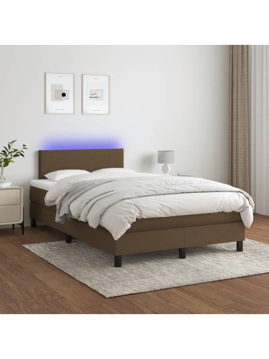 Box spring postel s matrací a led tmavě hnědá 120x190 cm textil