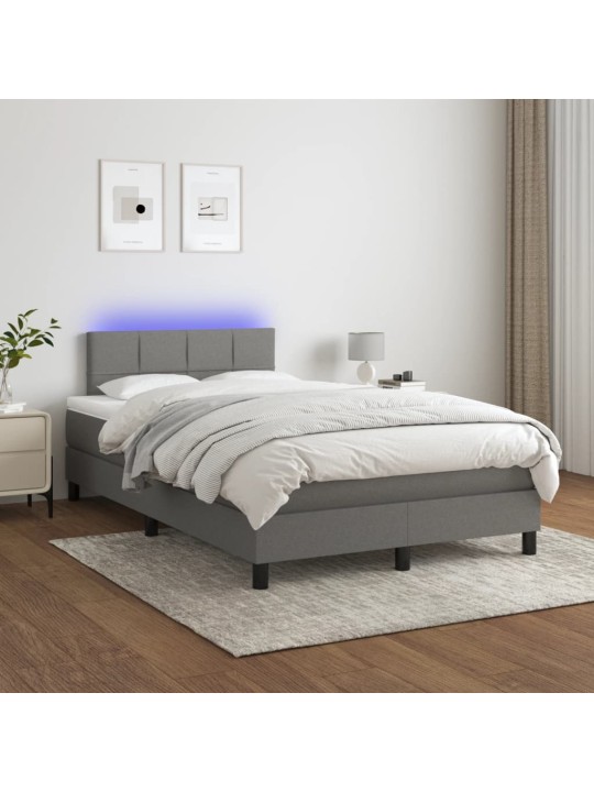Box spring postel s matrací a LED tmavě šedá 120x190 cm textil