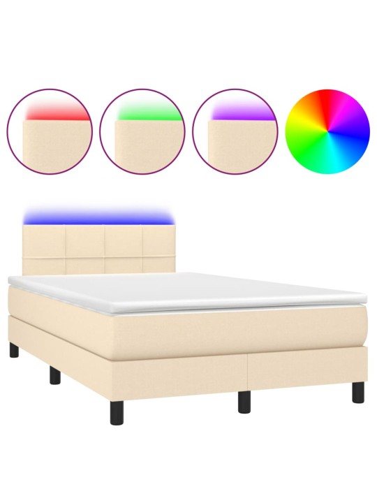 Box spring postel s matrací a led krémová 120x190 cm textil