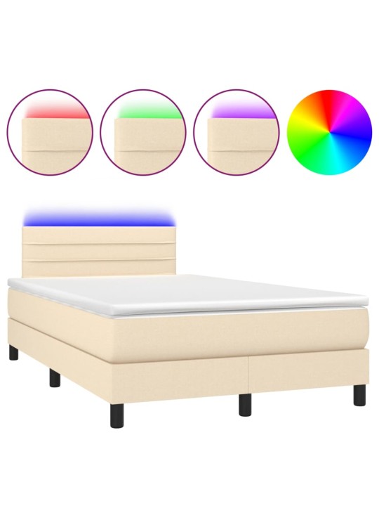 Box spring postel s matrací a led krémová 120x190 cm textil