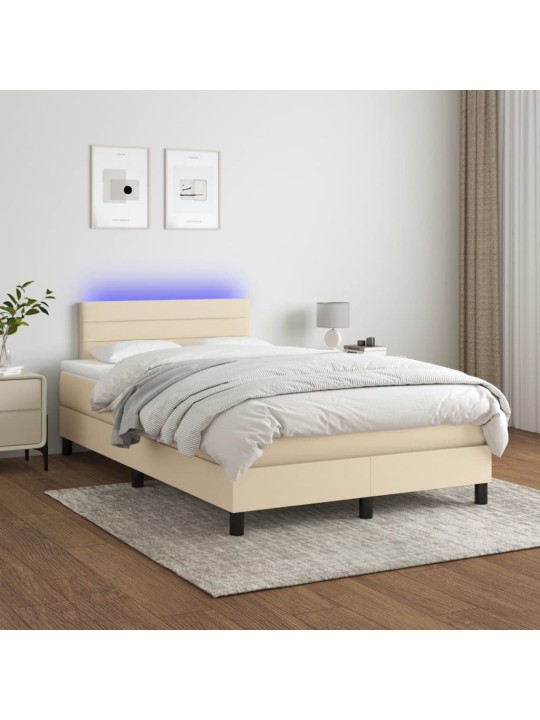 Box spring postel s matrací a led krémová 120x190 cm textil