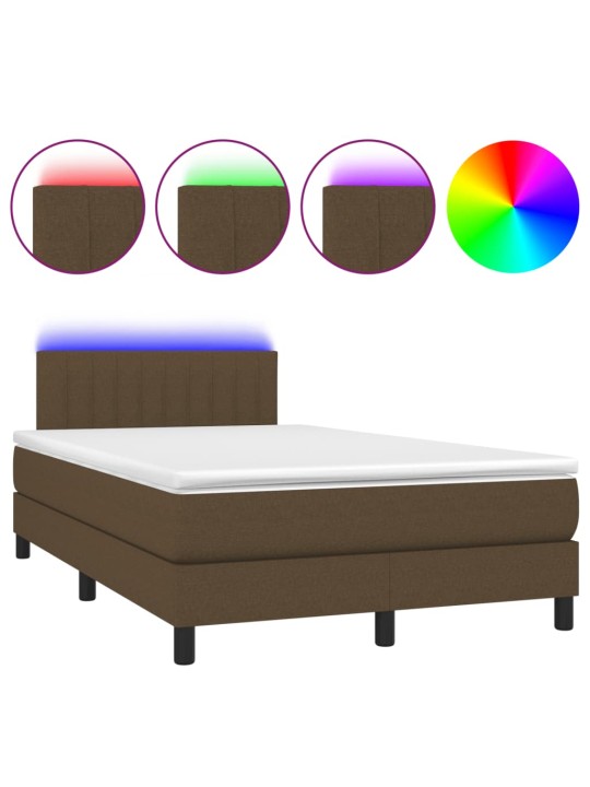 Box spring postel s matrací a led tmavě hnědá 120x190 cm textil