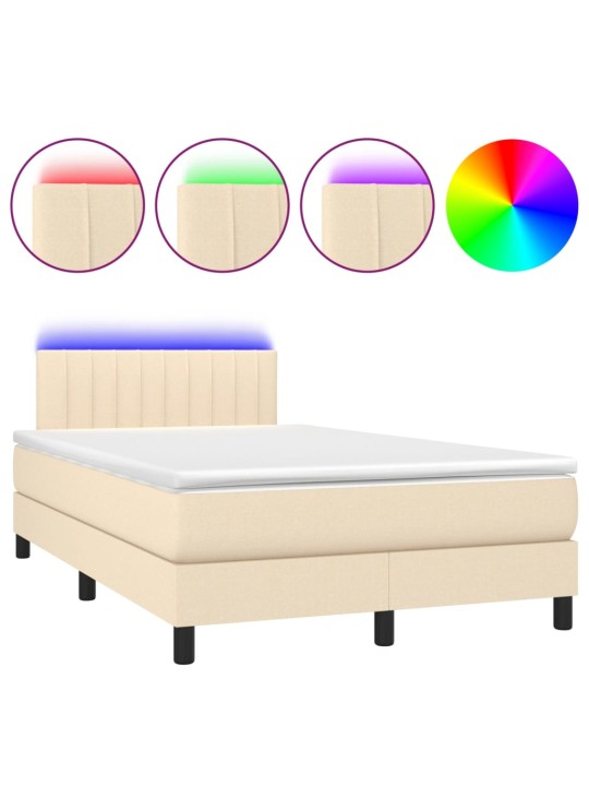 Box spring postel s matrací a led krémová 120x190 cm textil
