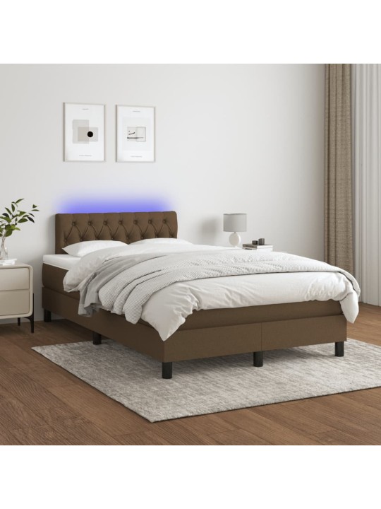 Box spring postel s matrací a led tmavě hnědá 120x190 cm textil