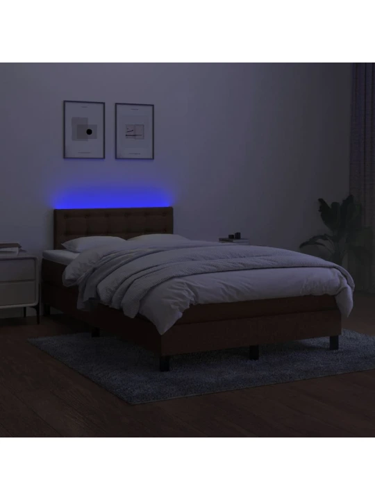 Box spring postel s matrací a led tmavě hnědá 120x190 cm textil