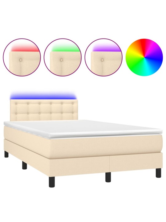 Box spring postel s matrací a led krémová 120x190 cm textil