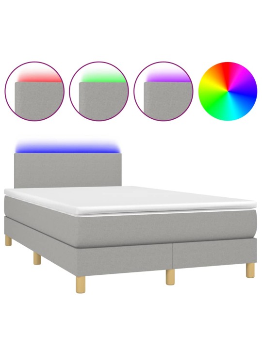 Box spring postel s matrací a LED světle šedá 120x190 cm textil