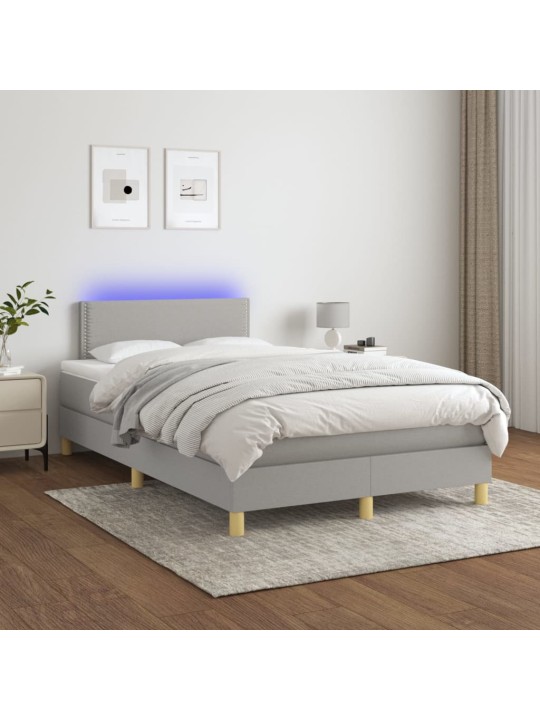 Box spring postel s matrací a LED světle šedá 120x190 cm textil
