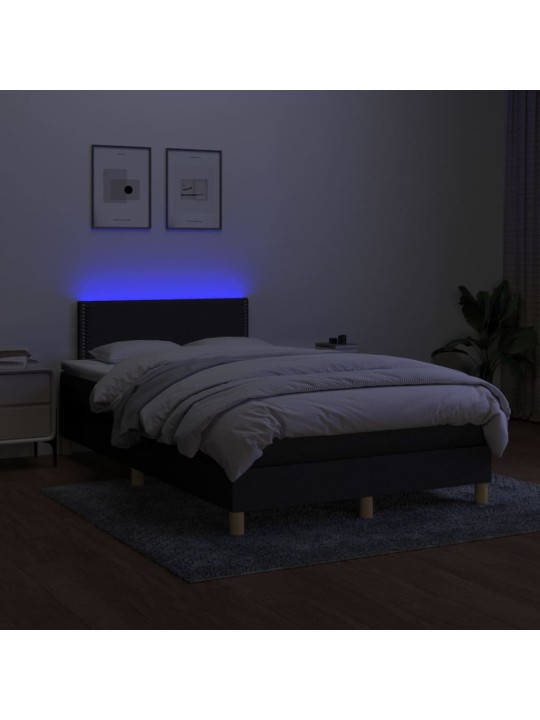 Box spring postel s matrací a LED černá 120x190 cm textil