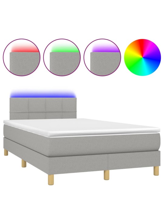 Box spring postel s matrací a LED světle šedá 120x190 cm textil