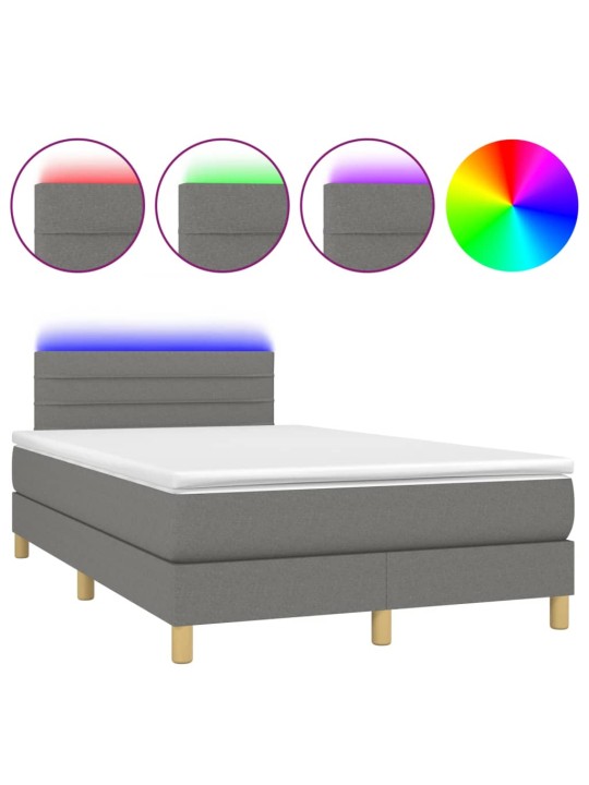 Box spring postel s matrací a LED tmavě šedá 120x190 cm textil