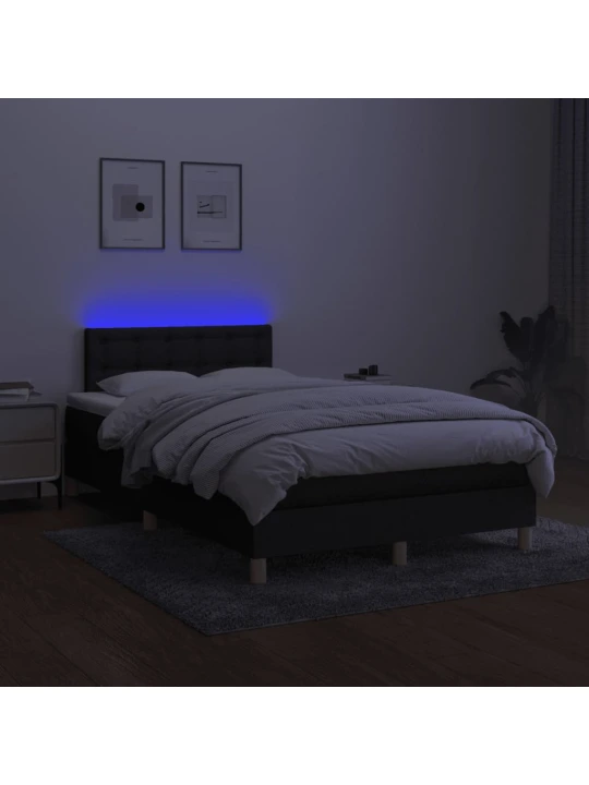 Box spring postel s matrací a LED černá 120x190 cm textil