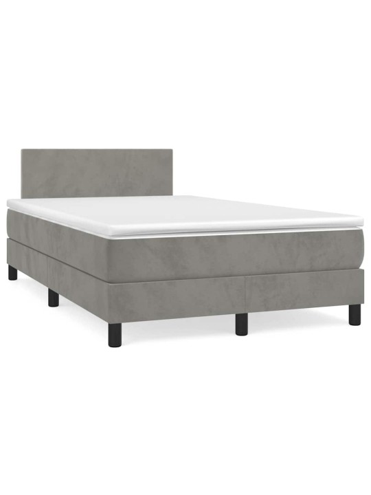 Box spring postel s matrací a led světle šedá 120x190 cm samet
