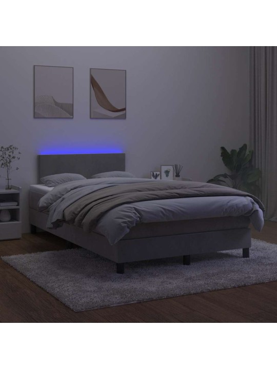 Box spring postel s matrací a led světle šedá 120x190 cm samet