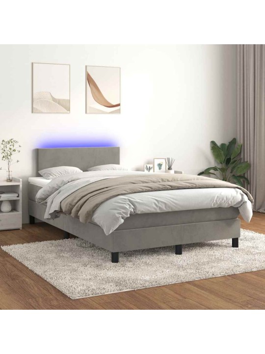 Box spring postel s matrací a led světle šedá 120x190 cm samet