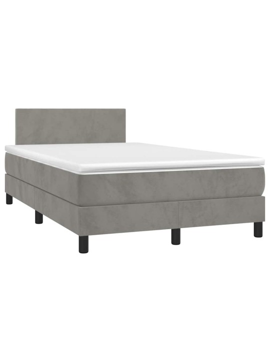 Box spring postel s matrací a led světle šedá 120x190 cm samet