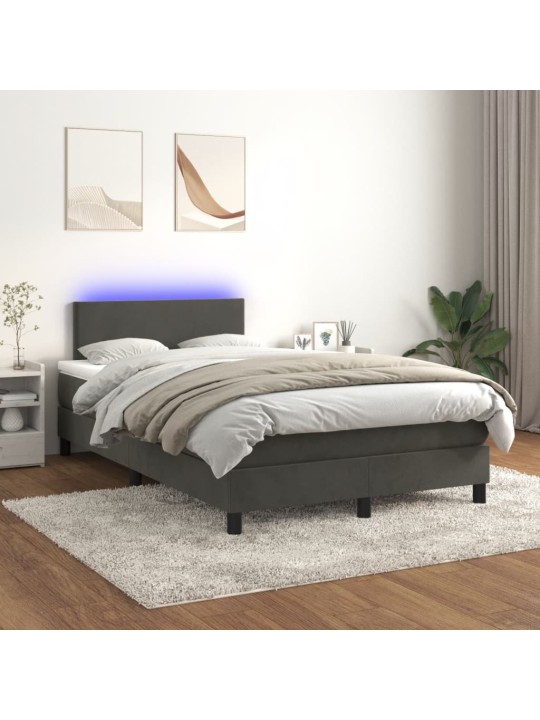 Box spring postel s matrací a LED tmavě šedá 120 x 190 cm samet