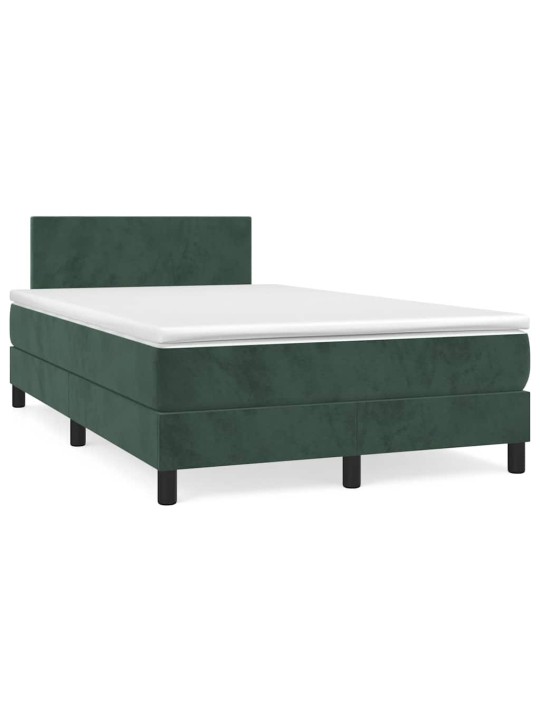 Box spring postel s matrací a led tmavě zelená 120x190 cm samet