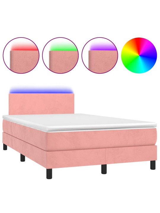 Box spring postel s matrací a led růžová 120 x 190 cm samet