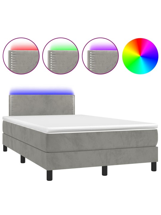 Box spring postel s matrací a led světle šedá 120x190 cm samet