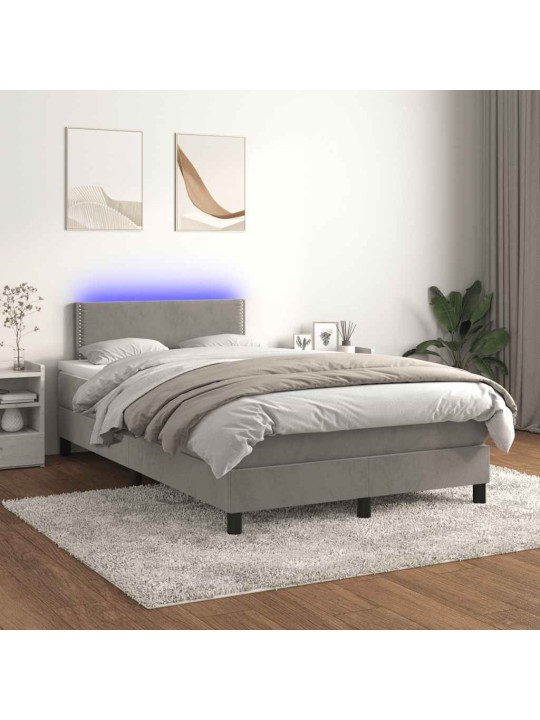 Box spring postel s matrací a led světle šedá 120x190 cm samet