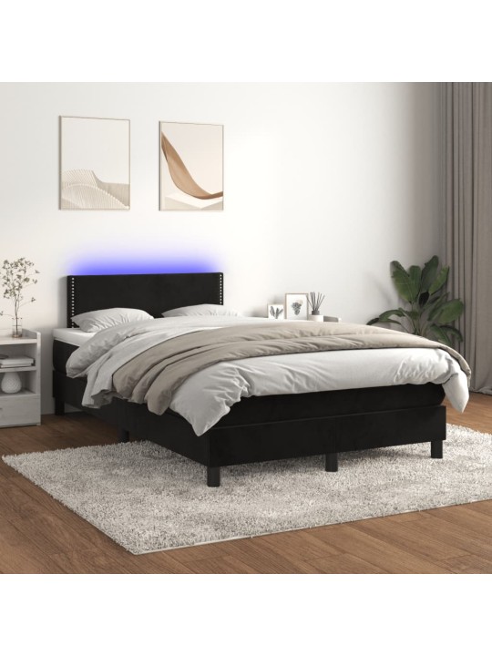 Box spring postel s matrací a LED černá 120 x 190 cm samet