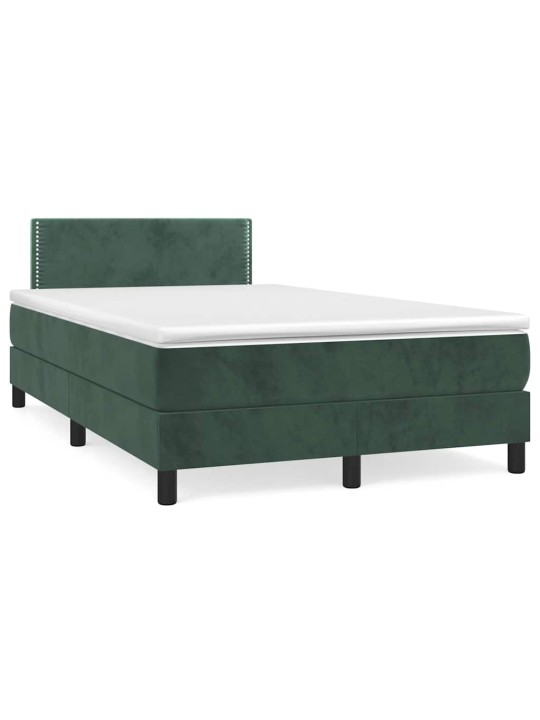 Box spring postel s matrací a led tmavě zelená 120x190 cm samet