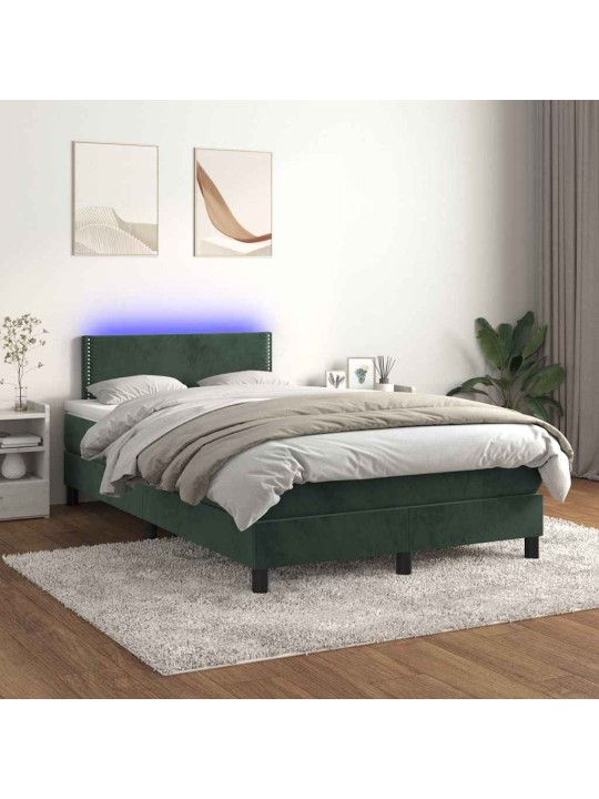 Box spring postel s matrací a led tmavě zelená 120x190 cm samet