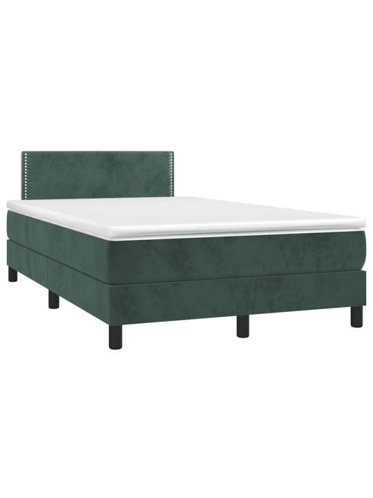 Box spring postel s matrací a led tmavě zelená 120x190 cm samet