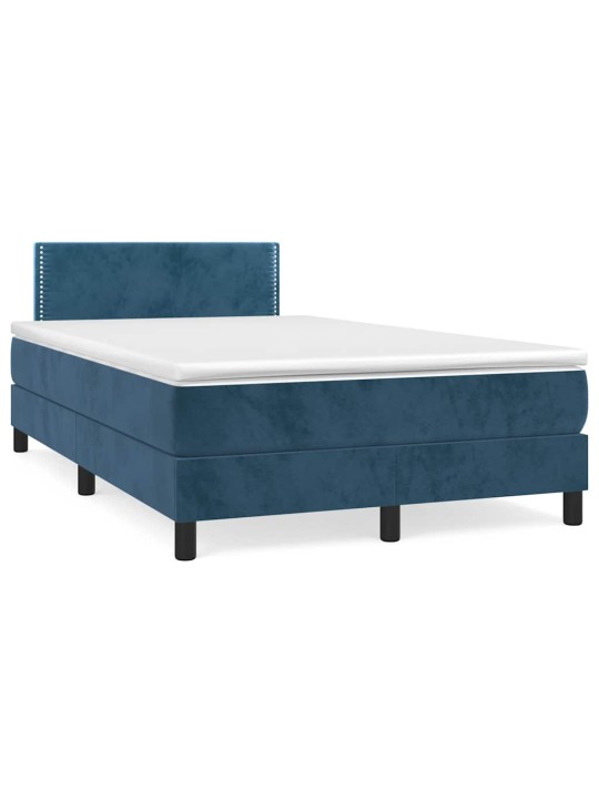 Box spring postel s matrací a led tmavě modrá 120x190 cm samet