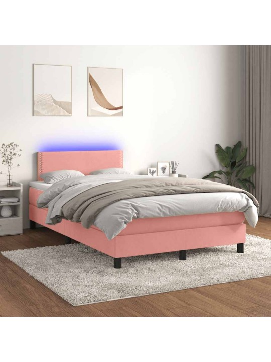 Box spring postel s matrací a led růžová 120 x 190 cm samet