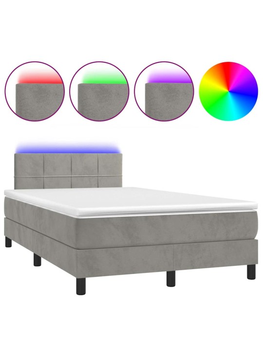 Box spring postel s matrací a led světle šedá 120x190 cm samet