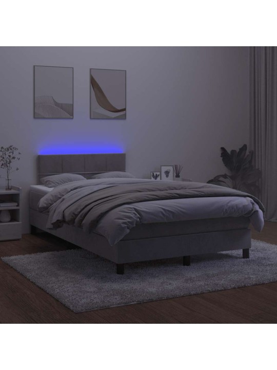 Box spring postel s matrací a led světle šedá 120x190 cm samet