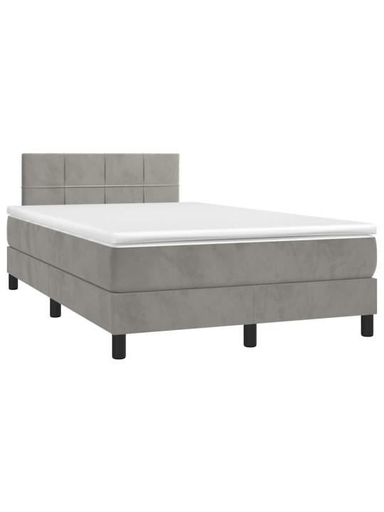 Box spring postel s matrací a led světle šedá 120x190 cm samet