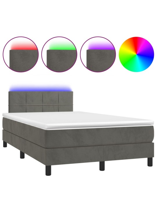 Box spring postel s matrací a LED tmavě šedá 120 x 190 cm samet