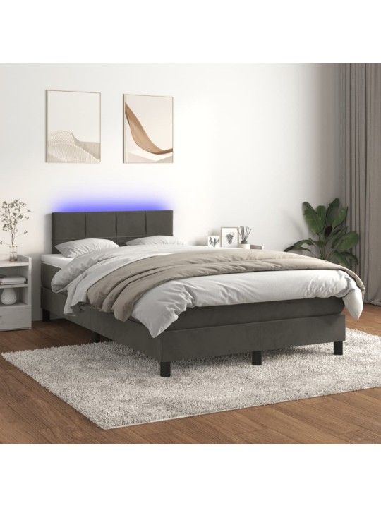 Box spring postel s matrací a LED tmavě šedá 120 x 190 cm samet