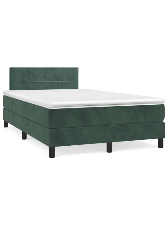 Box spring postel s matrací a led tmavě zelená 120x190 cm samet