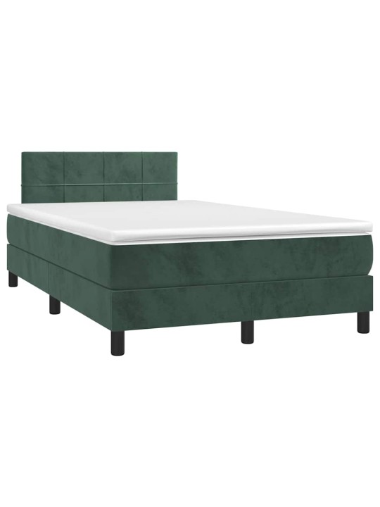 Box spring postel s matrací a led tmavě zelená 120x190 cm samet