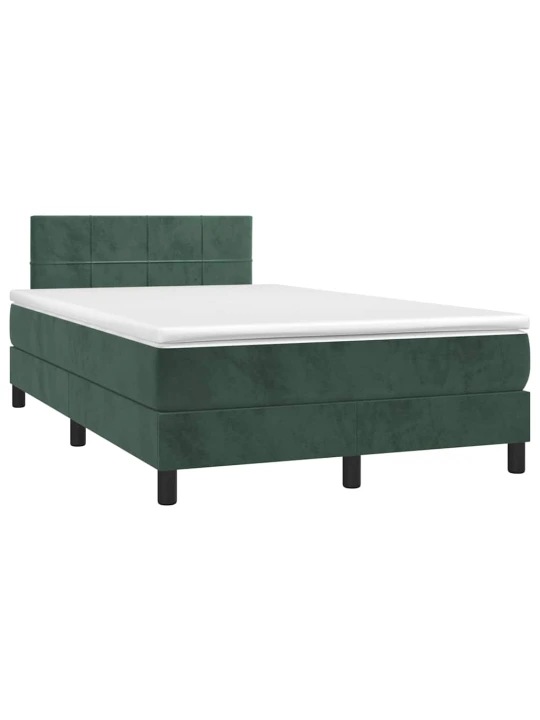 Box spring postel s matrací a led tmavě zelená 120x190 cm samet