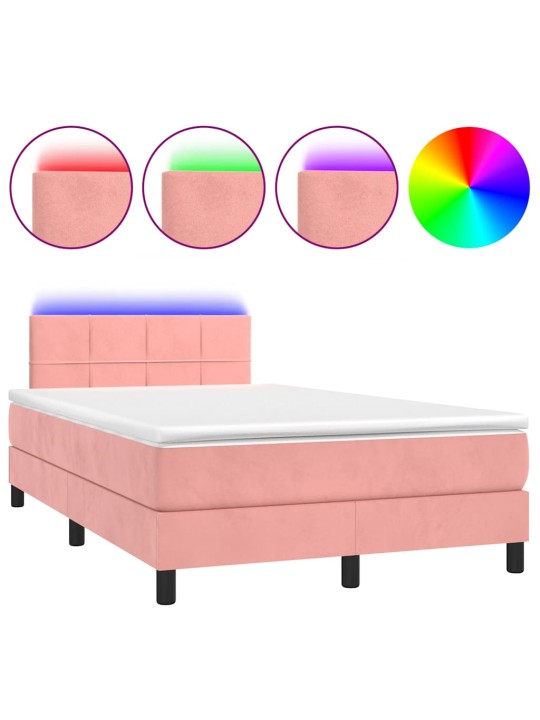 Box spring postel s matrací a led růžová 120 x 190 cm samet