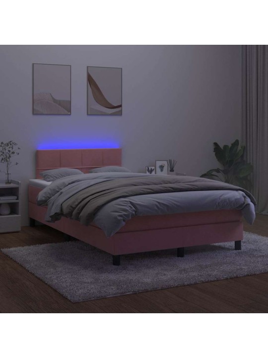 Box spring postel s matrací a led růžová 120 x 190 cm samet