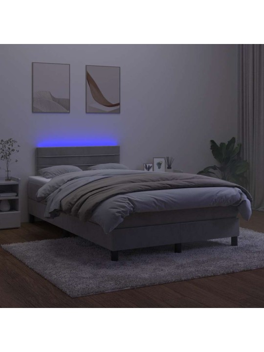 Box spring postel s matrací a led světle šedá 120x190 cm samet