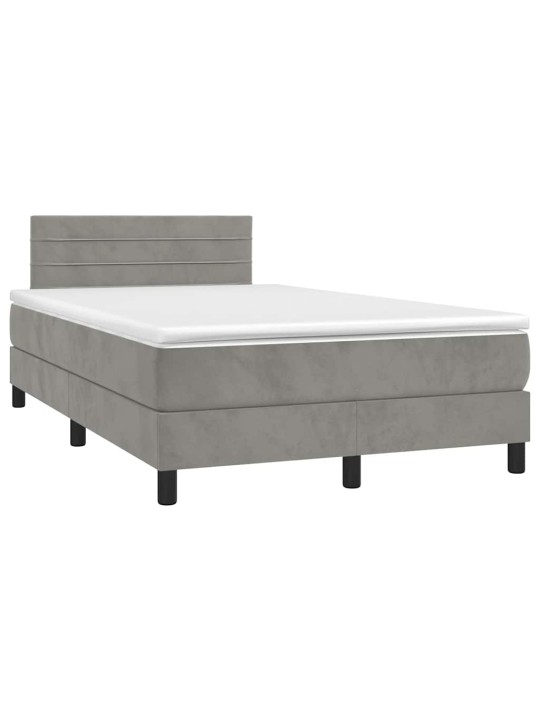 Box spring postel s matrací a led světle šedá 120x190 cm samet