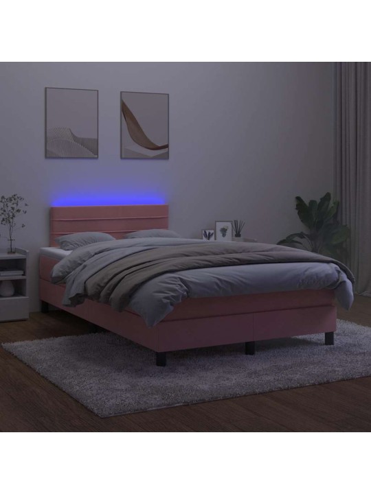 Box spring postel s matrací a led růžová 120 x 190 cm samet