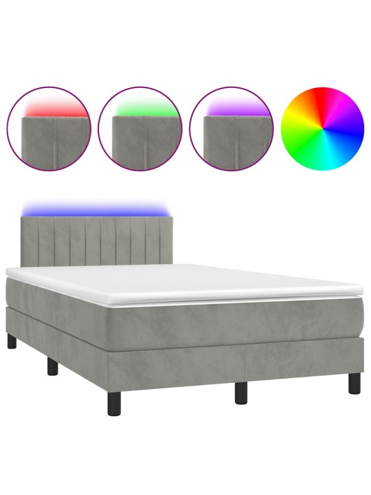 Box spring postel s matrací a led světle šedá 120x190 cm samet