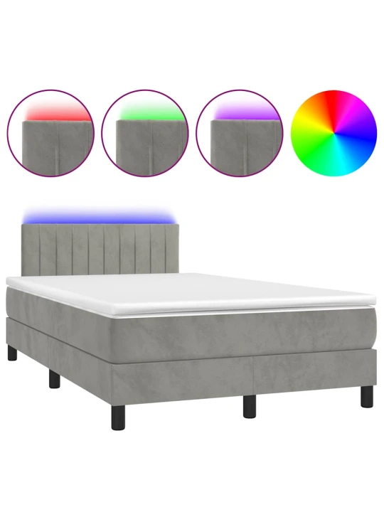 Box spring postel s matrací a led světle šedá 120x190 cm samet