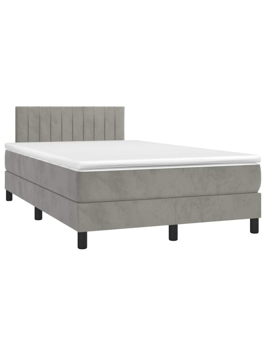 Box spring postel s matrací a led světle šedá 120x190 cm samet