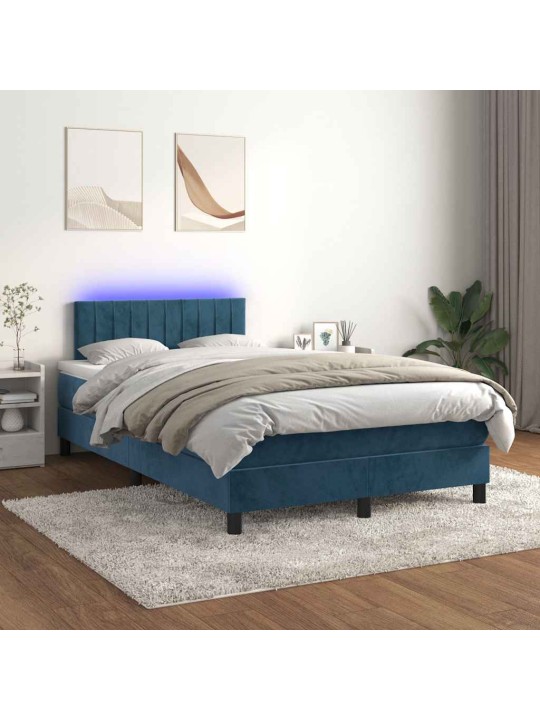 Box spring postel s matrací a led tmavě modrá 120x190 cm samet