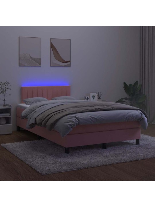 Box spring postel s matrací a led růžová 120 x 190 cm samet