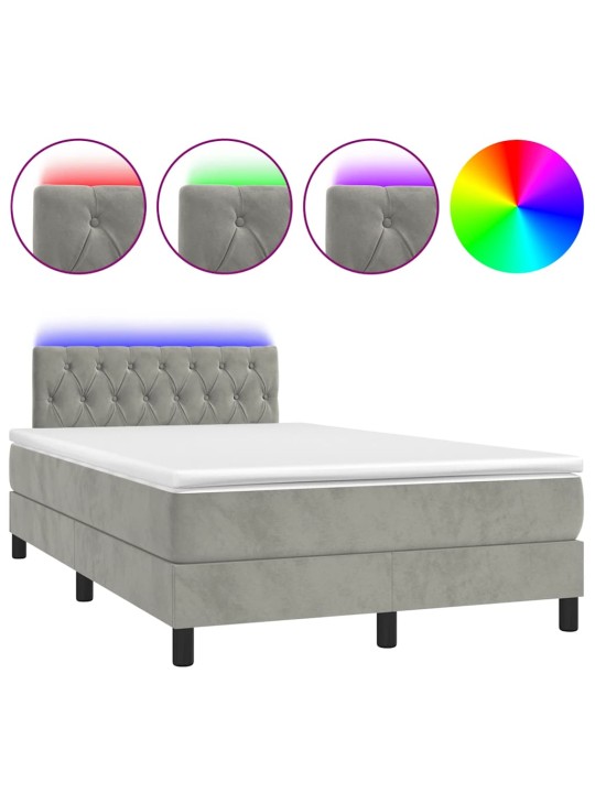Box spring postel s matrací a led světle šedá 120x190 cm samet